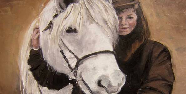 CHEVAL ET JEUNE FILLE . huile couteau