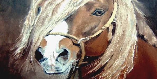 CHEVAL HARNACHE . huile couteau