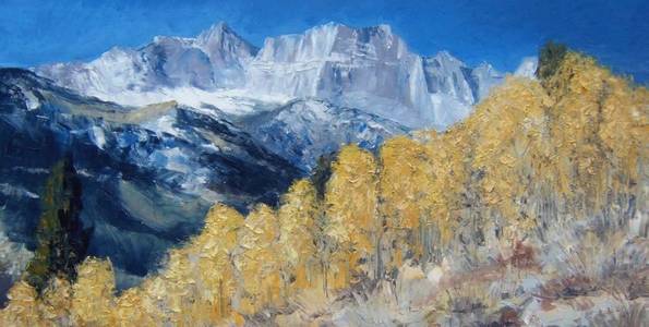 MONTAGNE EN AUTOMNE . huile couteau